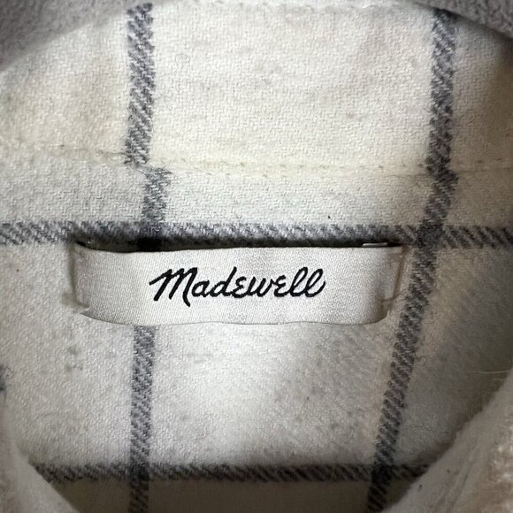 Madewell Button Up Collared Checkered Top Women’s Size Medium White Cotton Wool‎ - Picture 5 of 9